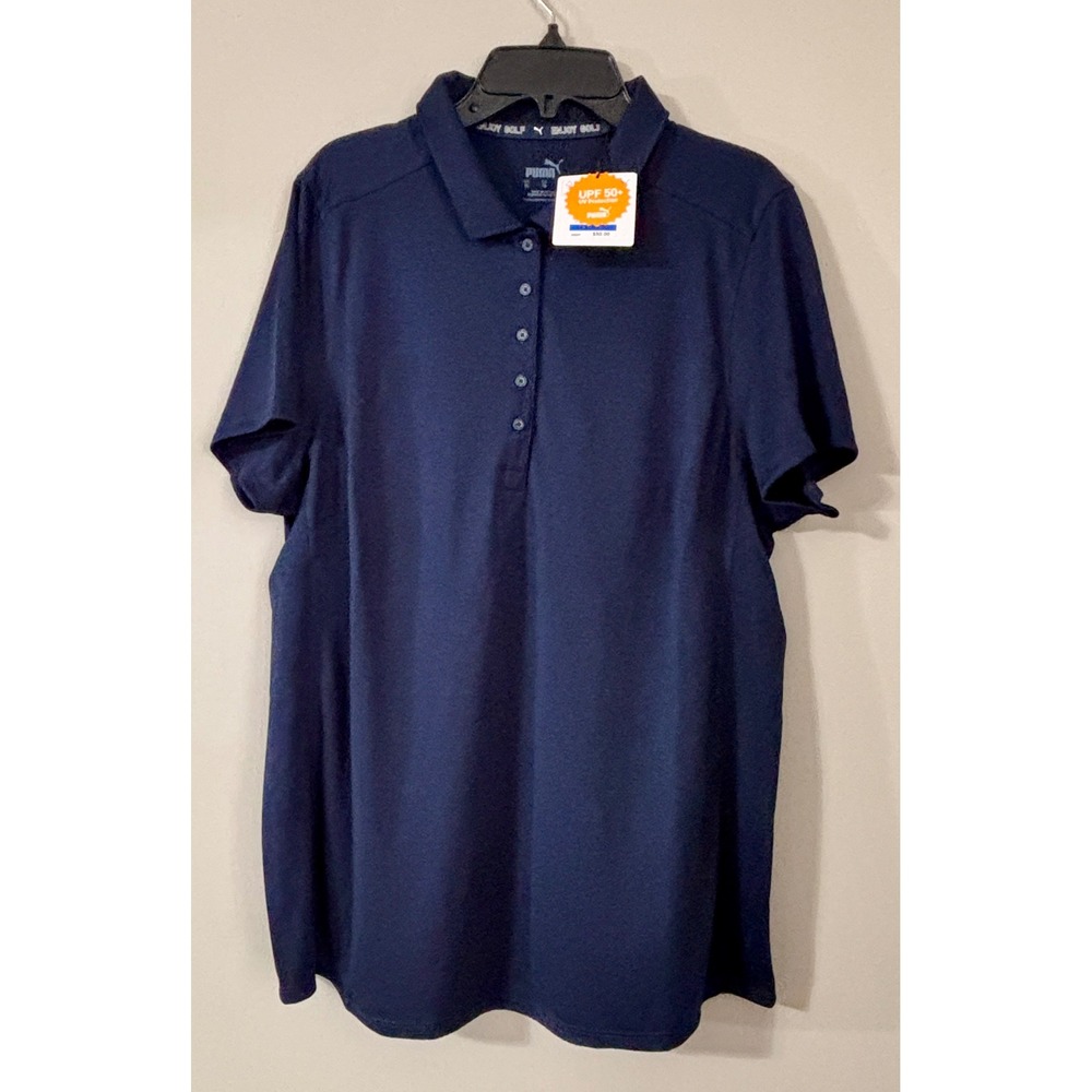 Puma Gamer Polo Golf Shirt Short Sleeve UPF 50 Navy Blue Womens Size XL NWT - Picture 2 of 11